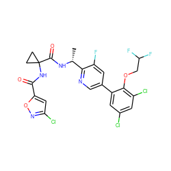 C[C@@H](NC(=O)C1(NC(=O)c2cc(Cl)no2)CC1)c1ncc(-c2cc(Cl)cc(Cl)c2OCC(F)F)cc1F ZINC000029128723