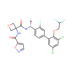 C[C@@H](NC(=O)C1(NC(=O)c2ccno2)COC1)c1ccc(-c2cc(Cl)cc(Cl)c2OCC(F)F)cc1F ZINC000169710393