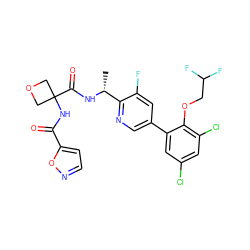 C[C@@H](NC(=O)C1(NC(=O)c2ccno2)COC1)c1ncc(-c2cc(Cl)cc(Cl)c2OCC(F)F)cc1F ZINC000169710366