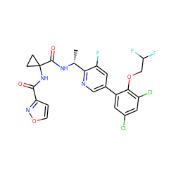 C[C@@H](NC(=O)C1(NC(=O)c2ccon2)CC1)c1ncc(-c2cc(Cl)cc(Cl)c2OCC(F)F)cc1F ZINC000029128962