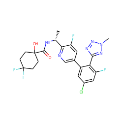 C[C@@H](NC(=O)C1(O)CCC(F)(F)CC1)c1ncc(-c2cc(Cl)cc(F)c2-c2nnn(C)n2)cc1F ZINC000040937314