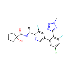 C[C@@H](NC(=O)C1(O)CCCC1)c1ncc(-c2cc(Cl)cc(F)c2-c2nnn(C)n2)cc1F ZINC000040974806