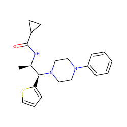 C[C@@H](NC(=O)C1CC1)[C@H](c1cccs1)N1CCN(c2ccccc2)CC1 ZINC000023181112