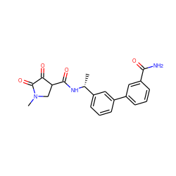 C[C@@H](NC(=O)C1CN(C)C(=O)C1=O)c1cccc(-c2cccc(C(N)=O)c2)c1 ZINC000219167188