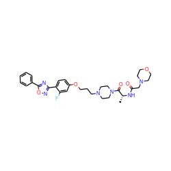 C[C@@H](NC(=O)CN1CCOCC1)C(=O)N1CCN(CCCOc2ccc(-c3noc(-c4ccccc4)n3)c(F)c2)CC1 ZINC000027741025