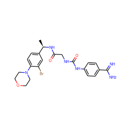 C[C@@H](NC(=O)CNC(=O)Nc1ccc(C(=N)N)cc1)c1ccc(N2CCOCC2)c(Br)c1 ZINC000027203542