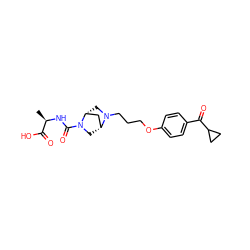 C[C@@H](NC(=O)N1C[C@@H]2C[C@H]1CN2CCCOc1ccc(C(=O)C2CC2)cc1)C(=O)O ZINC000026833671