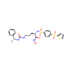 C[C@@H](NC(=O)NCCC[C@@H](NS(=O)(=O)c1ccc(S(=O)(=O)c2cccs2)cc1)C(=O)NO)c1ccccc1 ZINC000026182496