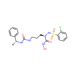 C[C@@H](NC(=O)NCCC[C@@H](NS(=O)(=O)c1ccccc1Cl)C(=O)NO)c1ccccc1 ZINC000026176563