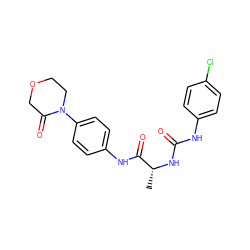 C[C@@H](NC(=O)Nc1ccc(Cl)cc1)C(=O)Nc1ccc(N2CCOCC2=O)cc1 ZINC000003815610