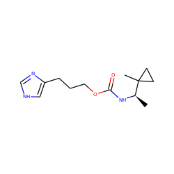 C[C@@H](NC(=O)OCCCc1c[nH]cn1)C1(C)CC1 ZINC000013490993