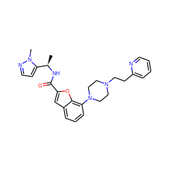 C[C@@H](NC(=O)c1cc2cccc(N3CCN(CCc4ccccn4)CC3)c2o1)c1ccnn1C ZINC000114891566