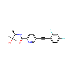 C[C@@H](NC(=O)c1ccc(C#Cc2ccc(F)cc2F)cn1)C(C)(C)O ZINC000096933586