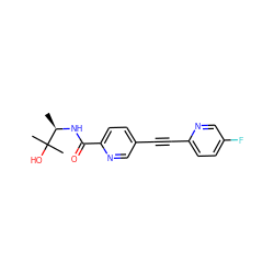 C[C@@H](NC(=O)c1ccc(C#Cc2ccc(F)cn2)cn1)C(C)(C)O ZINC000096933567