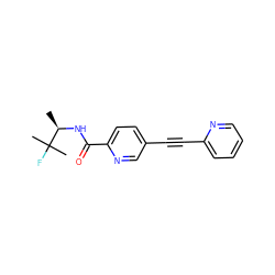 C[C@@H](NC(=O)c1ccc(C#Cc2ccccn2)cn1)C(C)(C)F ZINC000096933572