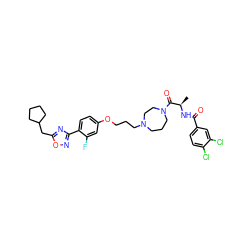 C[C@@H](NC(=O)c1ccc(Cl)c(Cl)c1)C(=O)N1CCCN(CCCOc2ccc(-c3noc(CC4CCCC4)n3)c(F)c2)CC1 ZINC000027734984