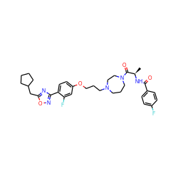 C[C@@H](NC(=O)c1ccc(F)cc1)C(=O)N1CCCN(CCCOc2ccc(-c3noc(CC4CCCC4)n3)c(F)c2)CC1 ZINC000027743365