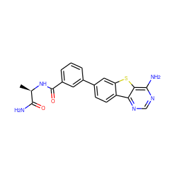 C[C@@H](NC(=O)c1cccc(-c2ccc3c(c2)sc2c(N)ncnc23)c1)C(N)=O ZINC000205461655