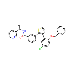 C[C@@H](NC(=O)c1cccc(-c2sccc2-c2cc(Cl)ccc2OCc2ccccc2)c1)c1cccnc1 ZINC000028369148