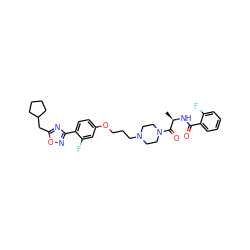 C[C@@H](NC(=O)c1ccccc1F)C(=O)N1CCN(CCCOc2ccc(-c3noc(CC4CCCC4)n3)c(F)c2)CC1 ZINC000027735234