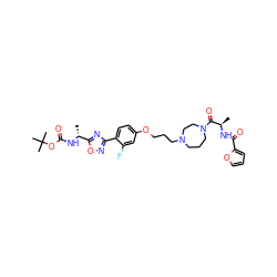 C[C@@H](NC(=O)c1ccco1)C(=O)N1CCCN(CCCOc2ccc(-c3noc([C@@H](C)NC(=O)OC(C)(C)C)n3)c(F)c2)CC1 ZINC000027736791