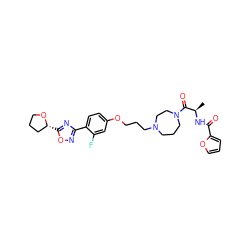 C[C@@H](NC(=O)c1ccco1)C(=O)N1CCCN(CCCOc2ccc(-c3noc([C@@H]4CCCO4)n3)c(F)c2)CC1 ZINC000027728408