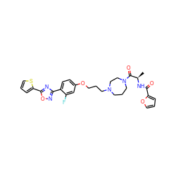 C[C@@H](NC(=O)c1ccco1)C(=O)N1CCCN(CCCOc2ccc(-c3noc(-c4cccs4)n3)c(F)c2)CC1 ZINC000027738533