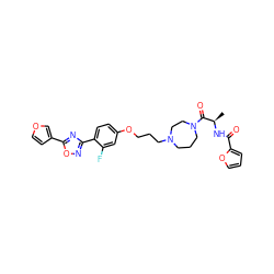 C[C@@H](NC(=O)c1ccco1)C(=O)N1CCCN(CCCOc2ccc(-c3noc(-c4ccoc4)n3)c(F)c2)CC1 ZINC000027738526