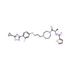 C[C@@H](NC(=O)c1ccco1)C(=O)N1CCCN(CCCOc2ccc(-c3noc(C4CC4)n3)c(F)c2)CC1 ZINC000013589355