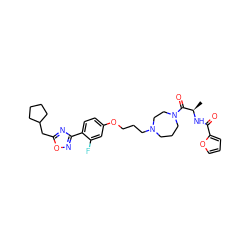 C[C@@H](NC(=O)c1ccco1)C(=O)N1CCCN(CCCOc2ccc(-c3noc(CC4CCCC4)n3)c(F)c2)CC1 ZINC000027736837