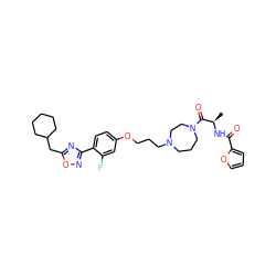 C[C@@H](NC(=O)c1ccco1)C(=O)N1CCCN(CCCOc2ccc(-c3noc(CC4CCCCC4)n3)c(F)c2)CC1 ZINC000027733817