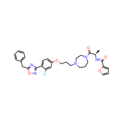 C[C@@H](NC(=O)c1ccco1)C(=O)N1CCCN(CCCOc2ccc(-c3noc(Cc4ccccc4)n3)c(F)c2)CC1 ZINC000027735804