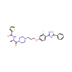 C[C@@H](NC(=O)c1cccs1)C(=O)N1CCN(CCCOc2ccc(-c3noc(-c4ccccc4)n3)c(F)c2)CC1 ZINC000027742924