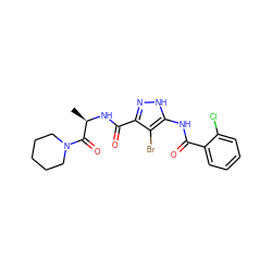 C[C@@H](NC(=O)c1n[nH]c(NC(=O)c2ccccc2Cl)c1Br)C(=O)N1CCCCC1 ZINC000028711951