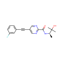 C[C@@H](NC(=O)c1ncc(C#Cc2cccc(F)c2)cn1)C(C)(C)O ZINC000096933544