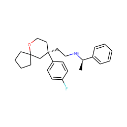 C[C@@H](NCC[C@@]1(c2ccc(F)cc2)CCOC2(CCCC2)C1)c1ccccc1 ZINC000096940340