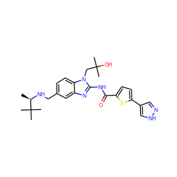 C[C@@H](NCc1ccc2c(c1)nc(NC(=O)c1ccc(-c3cn[nH]c3)s1)n2CC(C)(C)O)C(C)(C)C ZINC000040972343