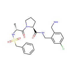 C[C@@H](NS(=O)(=O)Cc1ccccc1)C(=O)N1CCC[C@H]1C(=O)NCc1cc(Cl)ccc1CN ZINC000095579950