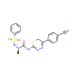 C[C@@H](NS(=O)(=O)c1ccccc1)C(=O)NC1=NN=C(c2ccc(C#N)cc2)CS1 ZINC000013864146