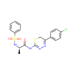 C[C@@H](NS(=O)(=O)c1ccccc1)C(=O)NC1=NN=C(c2ccc(Cl)cc2)CS1 ZINC000013864144