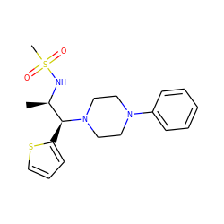 C[C@@H](NS(C)(=O)=O)[C@H](c1cccs1)N1CCN(c2ccccc2)CC1 ZINC000023181908