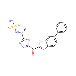 C[C@@H](NS(N)(=O)=O)c1nnc(C(=O)c2nc3ccc(-c4ccccc4)cc3s2)o1 ZINC001772649422