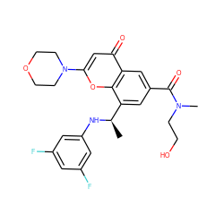 C[C@@H](Nc1cc(F)cc(F)c1)c1cc(C(=O)N(C)CCO)cc2c(=O)cc(N3CCOCC3)oc12 ZINC000116734565