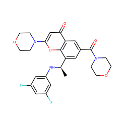 C[C@@H](Nc1cc(F)cc(F)c1)c1cc(C(=O)N2CCOCC2)cc2c(=O)cc(N3CCOCC3)oc12 ZINC000116736290