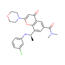 C[C@@H](Nc1cccc(Cl)c1)c1cc(C(=O)N(C)C)cc2c(=O)cc(N3CCOCC3)oc12 ZINC000116737350