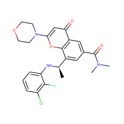 C[C@@H](Nc1cccc(Cl)c1F)c1cc(C(=O)N(C)C)cc2c(=O)cc(N3CCOCC3)oc12 ZINC000116739665