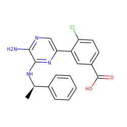 C[C@@H](Nc1nc(-c2cc(C(=O)O)ccc2Cl)cnc1N)c1ccccc1 ZINC000095920567