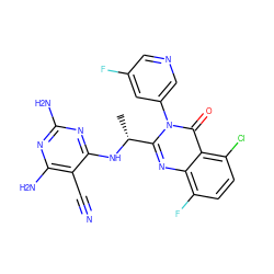 C[C@@H](Nc1nc(N)nc(N)c1C#N)c1nc2c(F)ccc(Cl)c2c(=O)n1-c1cncc(F)c1 ZINC000220858065