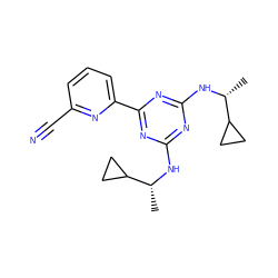 C[C@@H](Nc1nc(N[C@H](C)C2CC2)nc(-c2cccc(C#N)n2)n1)C1CC1 ZINC000223110482