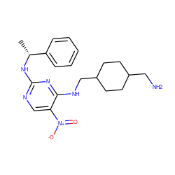 C[C@@H](Nc1ncc([N+](=O)[O-])c(NCC2CCC(CN)CC2)n1)c1ccccc1 ZINC000028898636